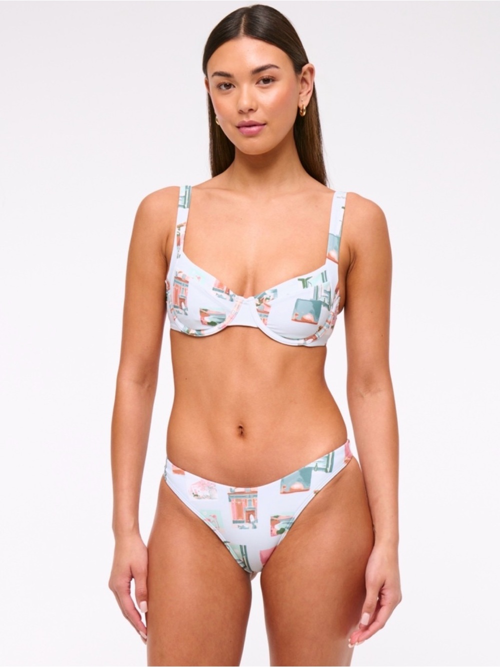 NWT- Abercrombie High-Leg Cheeky Bottom - Light Blue Pattern